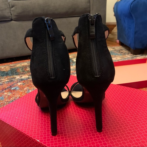 Black Suede Open Toe Heels - Picture 5 of 8